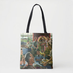 Bolso De Tela Cena familiar vintage en un restaurante con una má