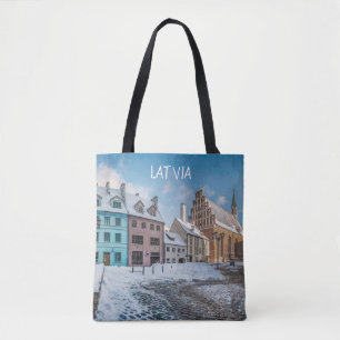 Bolso De Tela Centro de invierno nevado en Riga, Letonia