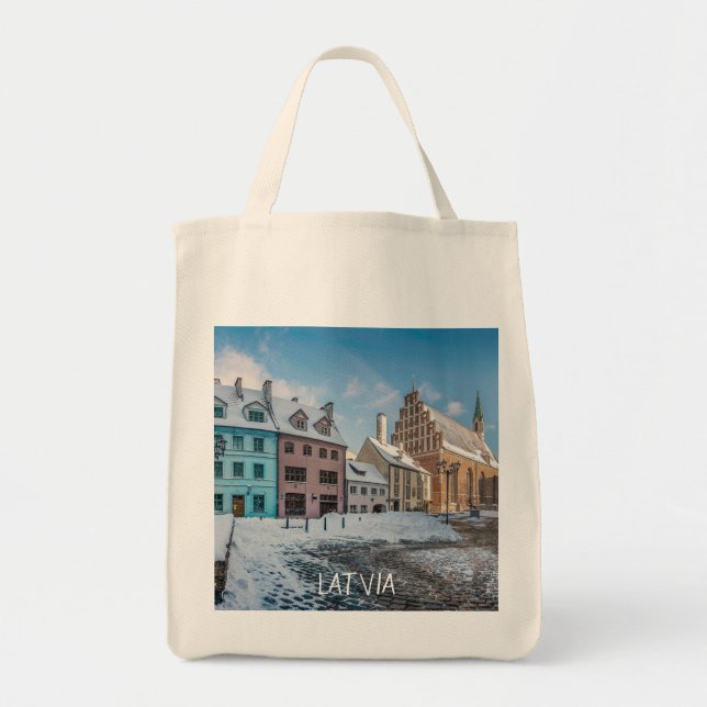 Bolso De Tela Centro de invierno nevado en Riga, Letonia (Frente)