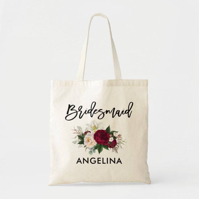 Bolso De Tela Cepillo Guión Botánico de Bridesmaid Floral (Frente)