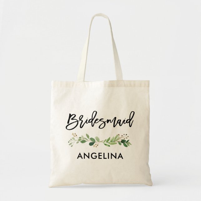 Bolso De Tela Cepillo Guión Verde Botánico Bridesmaid (Frente)
