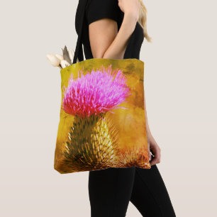 Bolso De Tela Cercanía del arte de la flor del cardo púrpura