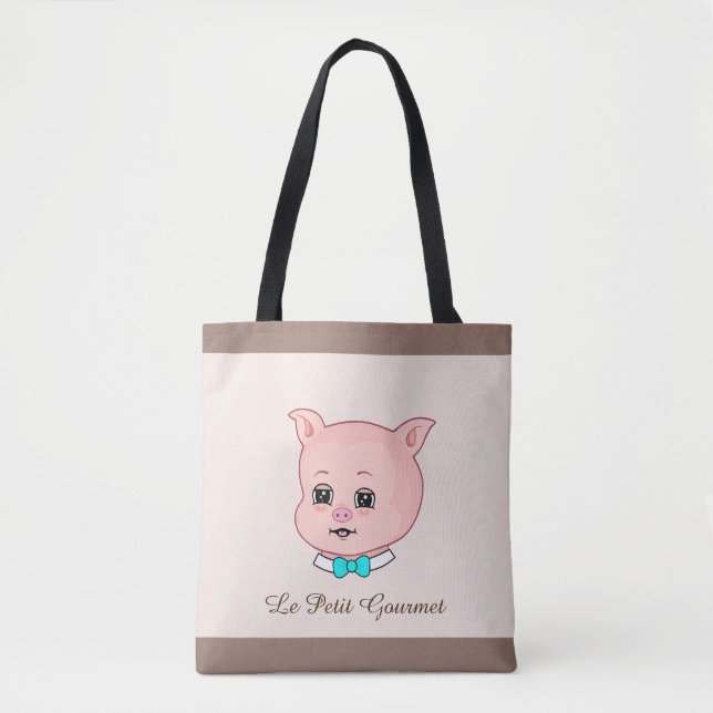 Bolso De Tela Cerdito Gourmet lindo en Beige (Anverso)