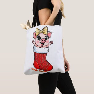 Bolso De Tela Cerdito lindo en calcetín de Navidad