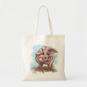 Bolso De Tela Cerdito Rosa en la Historieta de Paja
