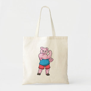 Bolso De Tela Cerdo como culturista con gran brazo superior