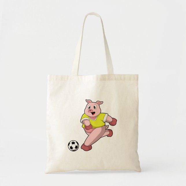 Bolso De Tela Cerdo como jugador de fútbol con fútbol (Frente)