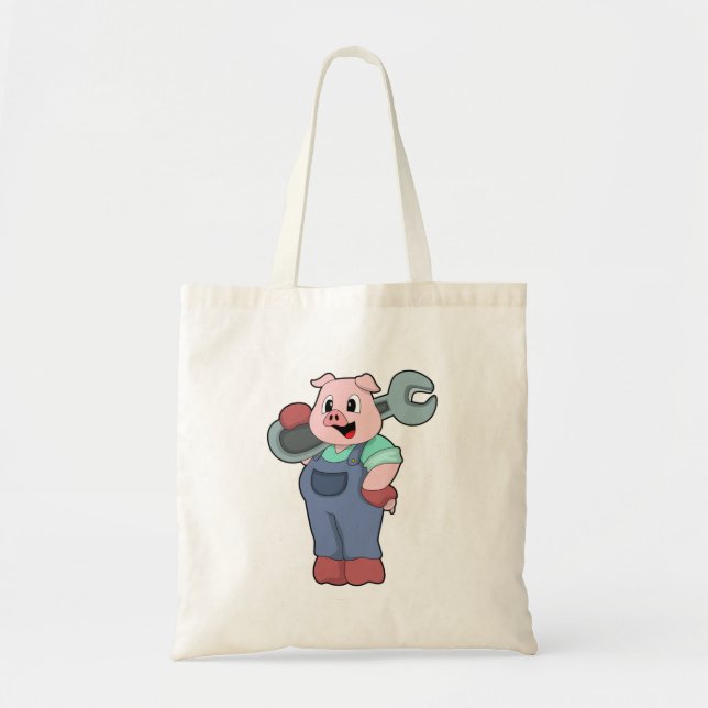 Bolso De Tela Cerdo como mecánico con llave (Frente)
