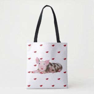 Bolso De Tela Cerdo con el tote del lápiz labial