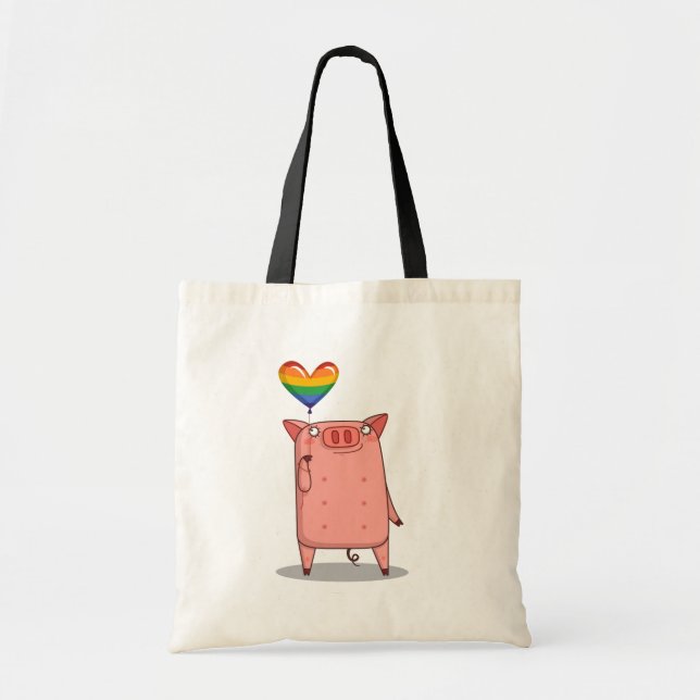 Bolso De Tela Cerdo con globo arco iris (Frente)