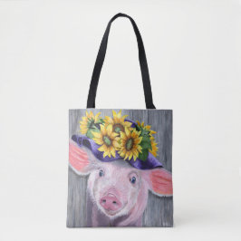 Bolso De Tela Cerdo con sombrero floreado