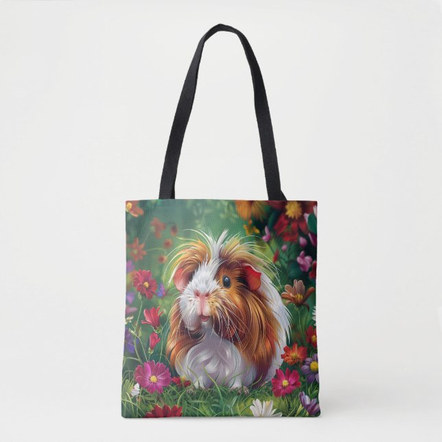 Bolso De Tela Cerdo de Guinea entre las flores (Anverso)