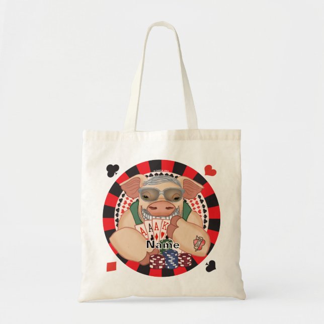 Bolso De Tela Cerdo de póquer sonriente (Frente)