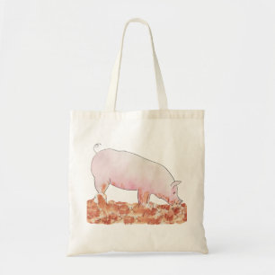 Bolso De Tela Cerdo en Barro Divertido Lindo Rosa Acuarela Arte 