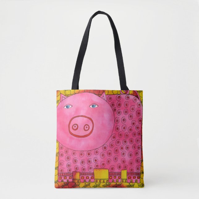 Bolso De Tela Cerdo Estampado (Anverso)