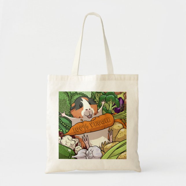 Bolso De Tela Cerdo guineano 100% Personalizado de zanahoria veg (Frente)