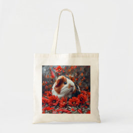 Bolso De Tela Cerdo guineano entre flores rojas