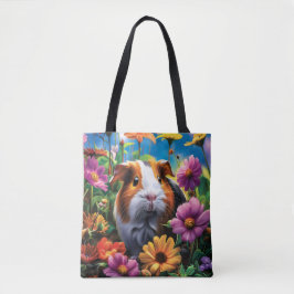 Bolso De Tela Cerdo guineano entre flores vibrantes