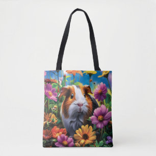 Bolso De Tela Cerdo guineano entre flores vibrantes