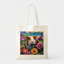 Bolso De Tela Cerdo guineano entre flores vibrantes