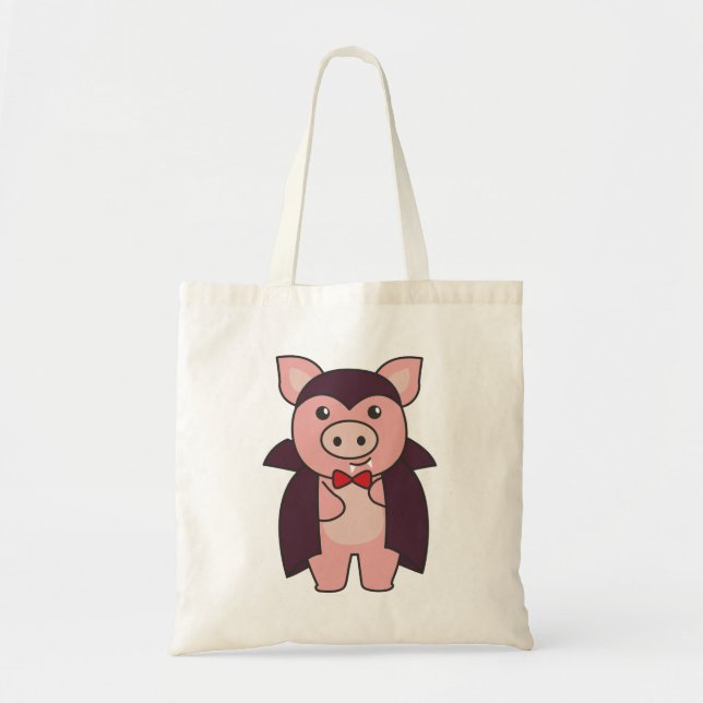 Bolso De Tela Cerdo Halloween Cute Diablo Vampiro disfraz Tote B (Frente)