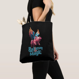 Bolso De Tela Cerdo lindo con alas coloridas | Creer en la magia