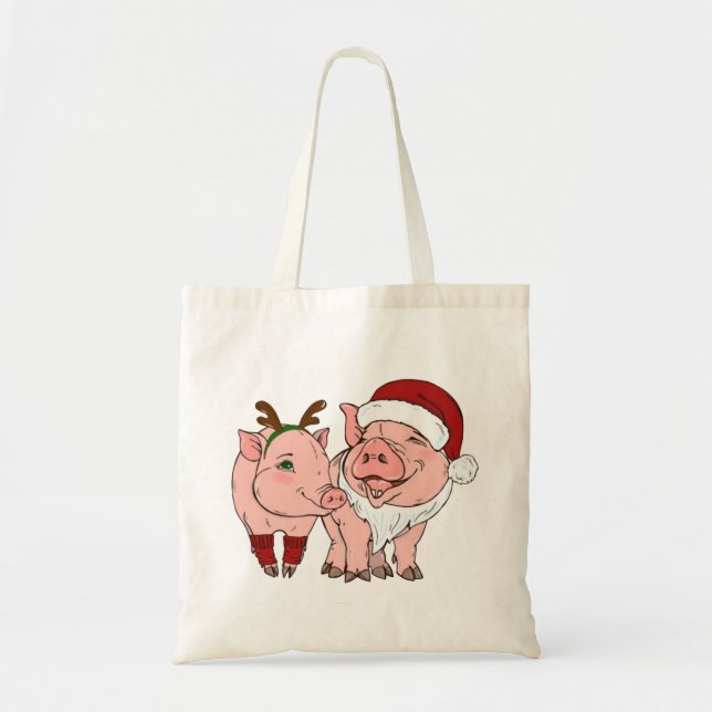 Bolso De Tela cerdo navidad feo (Frente)