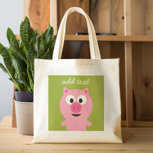 Bolso De Tela Cerdo Personalizado de granja - verde rosa y lima