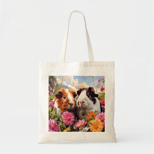 Bolso De Tela Cerdos de Guinea entre flores silvestres (Frente)