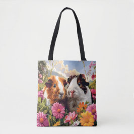 Bolso De Tela Cerdos de Guinea entre flores silvestres