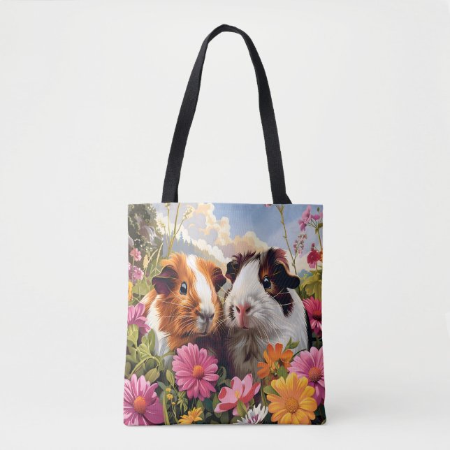 Bolso De Tela Cerdos de Guinea entre flores silvestres (Anverso)