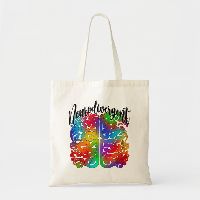Bolso De Tela Cerebro arco iris neurodivergente para aceptación  (Frente)