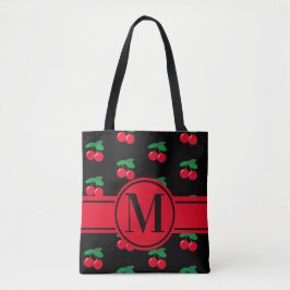Bolso De Tela Cerezas Fruto Patrón Rojo Monograma Negro