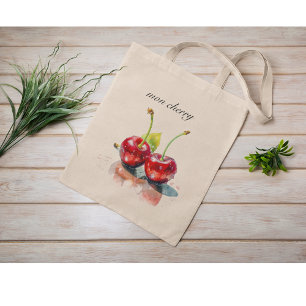 Bolso De Tela Cerezas queridas en acuarela, personalizado