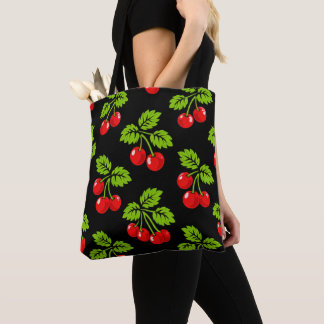 Bolso De Tela Cerezas Rojas Hojas Verdes