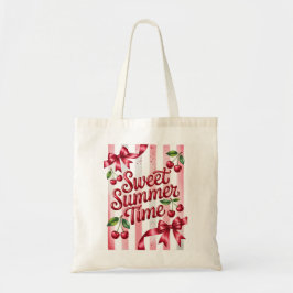 Bolso De Tela Cerezas Rojas y Cintas Rosadas de Dulce Verano