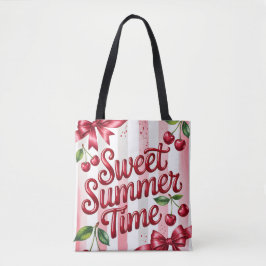 Bolso De Tela Cerezas Rojas y Cintas Rosadas de Dulce Verano