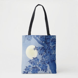 Bolso De Tela Cerezo en flor en una noche a la luz de la luna po