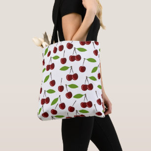 Bolso De Tela Cerezo Rojo, Patrón De Cerezas, Hojas, Fruta