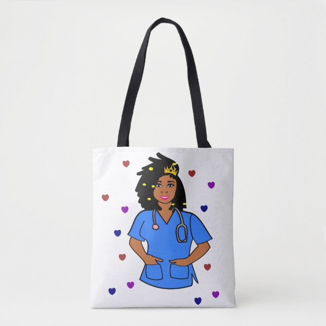 Bolso De Tela Cerraduras de dientes Enfermera a afro Chica donan (Anverso)