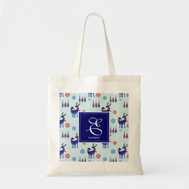 Bolso De Tela Cerveza, árboles de Navidad y copos de nieve con m (Frente)