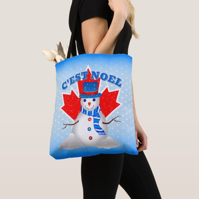 Bolso De Tela C'EST NOEL Canadian Maple Leaf Snowman Christmas (Detalle)