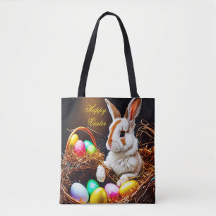 Bolso De Tela Cesta de conejo y huevos de Pascua