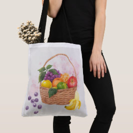 Bolso De Tela Cesta de Frutas Vibrantes Arte Acuarela