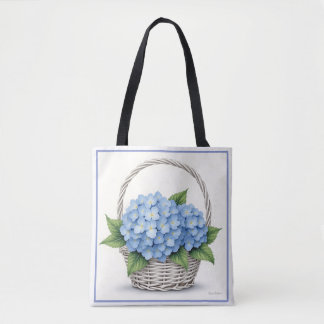 Bolso De Tela Cesta de Hortensias Azules