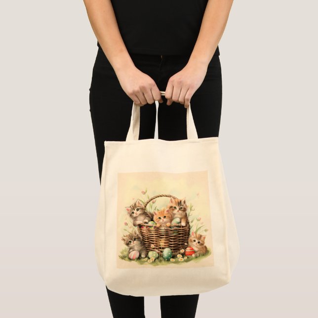 Bolso De Tela Cesta de Pascua de Primavera Kitten (Anverso (producto))