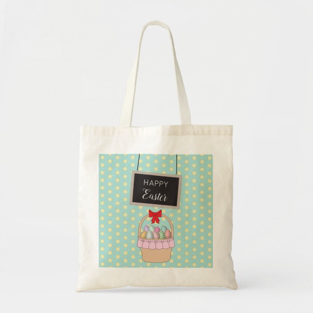 Bolso De Tela Cesta de Pascua y Huevos Pastel de Pascua (Frente)