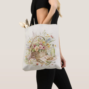 Bolso De Tela Cesta de picnic con botella de vino