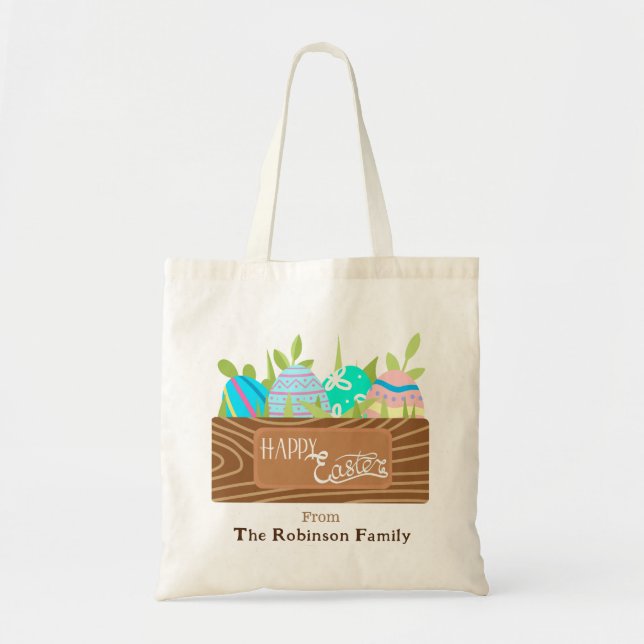 Bolso De Tela Cesta feliz de huevos de Bonito de Pascua (Frente)