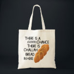 Bolso De Tela Challah<br><div class="desc">Challah Tote Bag - Presentando esta graciosa bolsa de tetas. Presentando el mensaje "Hay una (buena) oportunidad de que haya pan Challah aquí". ¡Una idea genial para un regalo de Hanukkah! Aviso de derechos de autor: La imagen de pan usada en este producto fue amablemente proporcionada por los Vectores libres...</div>